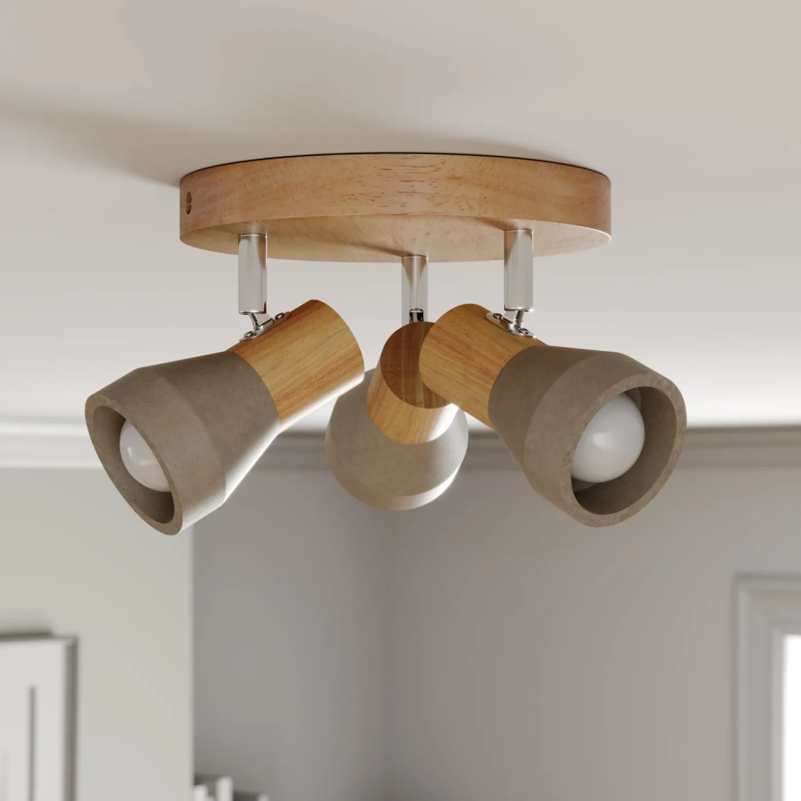 Lindby Strahler Filiz, 3-flg., Ø 20 cm, Holz, Beton, E14