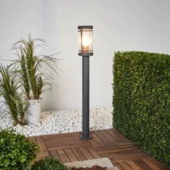 Lindby Wegelampe Djori, 80 cm, anthrazit, Edelstahl, E27