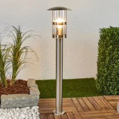 Lindby Wegelampe Noemi, grau, Edelstahl, 80 cm, IP44