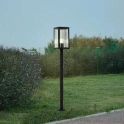 Lindby Wegeleuchte Bolgar, schwarz, Metall, Glas, 15 cm