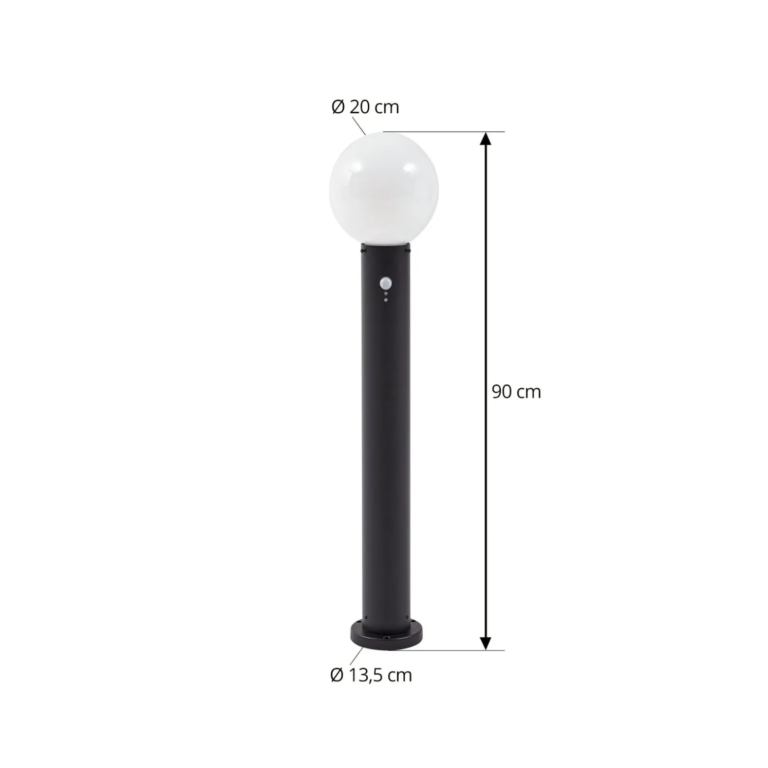 Lindby Wegeleuchte Dangan, schwarz/weiß, 90 cm, Glas, Sensor