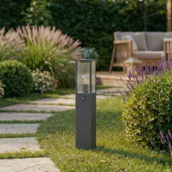Lindby Wegeleuchte Peldar, anthrazit/geriffelt, 80cm, Sensor