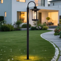 Lindby Wegeleuchte Zayn, schwarz, Glas, Höhe 109 cm, IP65