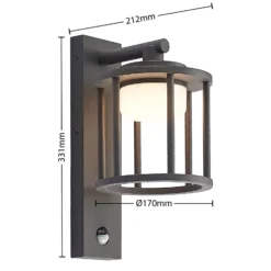 Lucande Außenwandleuchte Berenike, Sensor, anthrazit, Metall