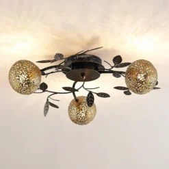 Lucande Deckenlampe Evory, Ø 53 cm, 3-flg., schwarz/gold, G9