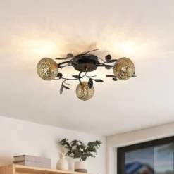 Lucande Deckenlampe Evory, Ø 53 cm, 3-flg., schwarz/gold, G9