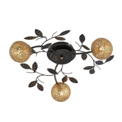 Lucande Deckenlampe Evory, Ø 53 cm, 3-flg., schwarz/gold, G9