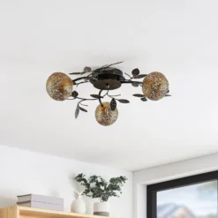 Lucande Deckenlampe Evory, Ø 53 cm, 3-flg., schwarz/gold, G9