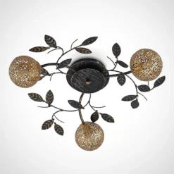 Lucande Deckenlampe Evory, Ø 53 cm, 3-flg., schwarz/gold, G9