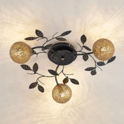 Lucande Deckenlampe Evory, Ø 53 cm, 3-flg., schwarz/gold, G9
