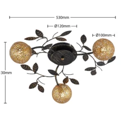 Lucande Deckenlampe Evory, Ø 53 cm, 3-flg., schwarz/gold, G9