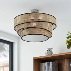 Lucande Deckenleuchte Elowen, Ø 56 cm, Rattan, Bambus