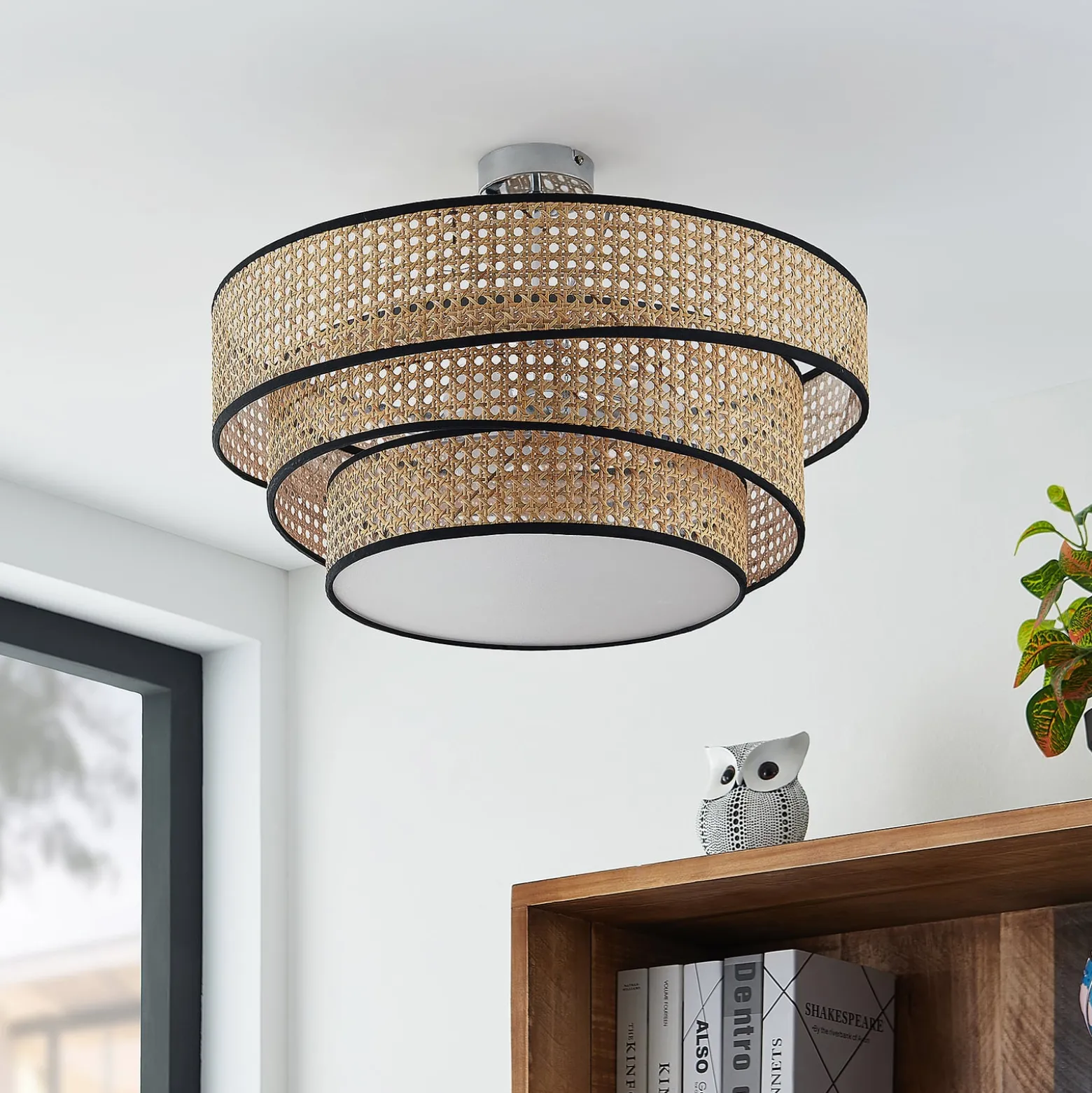 Lucande Deckenleuchte Elowen, Ø 56 cm, Rattan, Bambus
