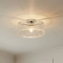 Lucande Deckenleuchte Meritt, chrom/klar, Ø 40 cm, Glas