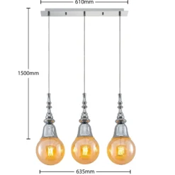 Lucande Gesja Pendellampe, 3-fl., lang, chrom
