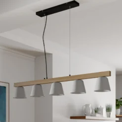 Lucande Hängelampe Kalinda, grau, Beton, 110,5 cm lang, E14