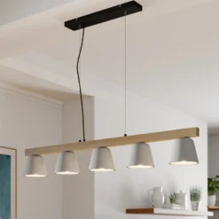 Lucande Hängelampe Kalinda, grau, Beton, 110,5 cm lang, E14