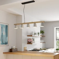 Lucande Hängelampe Kalinda, grau, Beton, 110,5 cm lang, E14