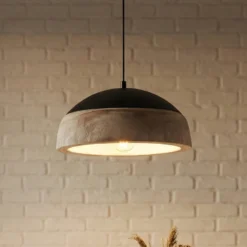 Lucande Hängeleuchte Leivar, Ø 35 cm, Holz/schwarz, E27