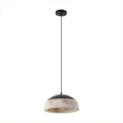 Lucande Hängeleuchte Leivar, Ø 35 cm, Holz/schwarz, E27