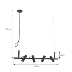 Lucande Hängeleuchte Lysias, schwarz, Metall, Länge 120cm