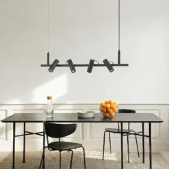 Lucande Hängeleuchte Lysias, schwarz, Metall, Länge 120cm