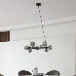 Lucande Hängeleuchte Naelen, schwarz/grau, 64,3 cm, Glas, G9