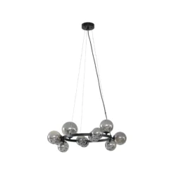 Lucande Hängeleuchte Naelen, schwarz/grau, 64,3 cm, Glas, G9