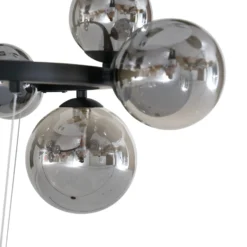 Lucande Hängeleuchte Naelen, schwarz/grau, 64,3 cm, Glas, G9