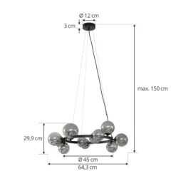 Lucande Hängeleuchte Naelen, schwarz/grau, 64,3 cm, Glas, G9