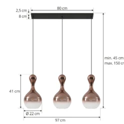 Lucande Hängleuchte Lyrisa, 3-flg., kupferfarben, Glas, 22cm