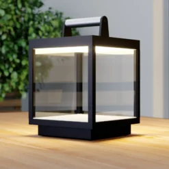 Lucande LED-Akkutischleuchte Cube, Alu, IP54, dimmbar