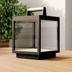 Lucande LED-Akkutischleuchte Cube, Alu, IP54, dimmbar