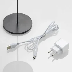 Lucande LED-Akkutischleuchte Tibia, schwarz, Alu, USB, IP54
