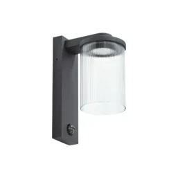Lucande LED-Außenwandlampe Beelia Sensor anthrazit geriffelt