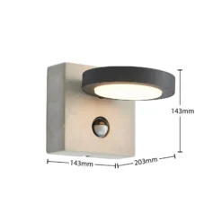 Lucande LED-Außenwandlampe Belna, Beton, Sensor, IP54