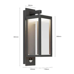 Lucande LED-Außenwandleuchte Ferdinand, Sensor, dunkelgrau
