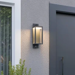 Lucande LED-Außenwandleuchte Ferdinand, Sensor, dunkelgrau