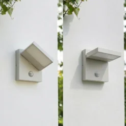 Lucande LED-Außenwandleuchte Silvan, steingrau, Sensor, IP54