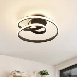 Lucande LED-Deckenleuchte Sakina, schwarz, Metall, Ø 48cm