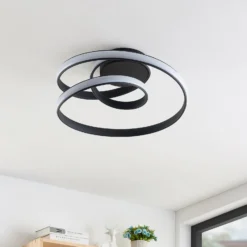 Lucande LED-Deckenleuchte Sakina, schwarz, Metall, Ø 48cm