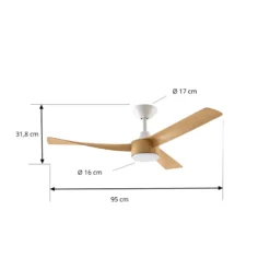 Lucande LED-Deckenventilator Airona, weiß/holz DC leise dim.