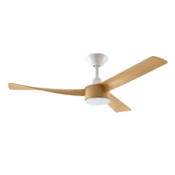 Lucande LED-Deckenventilator Airona, weiß/holz DC leise dim.
