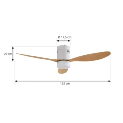 Lucande LED-Deckenventilator Kayu, weiß/holz, DC, 132 cm