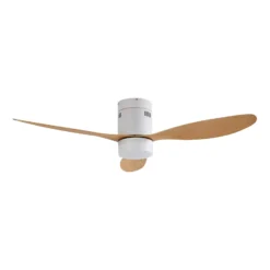 Lucande LED-Deckenventilator Kayu, weiß/holz, DC, 132 cm