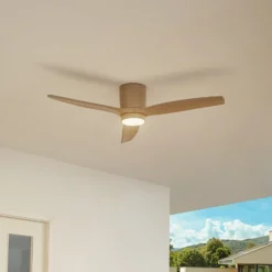 Lucande LED-Deckenventilator Sorin, beige, DC, leise, IP44