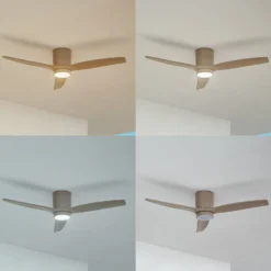 Lucande LED-Deckenventilator Sorin, beige, DC, leise, IP44