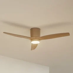 Lucande LED-Deckenventilator Sorin, beige, DC, leise, IP44