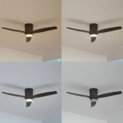 Lucande LED-Deckenventilator Sorin, schwarz, DC, leise, IP44