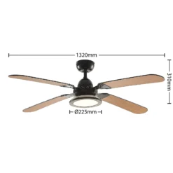 Lucande LED-Deckenventilator Tedric, schwarz, leise, 133 cm